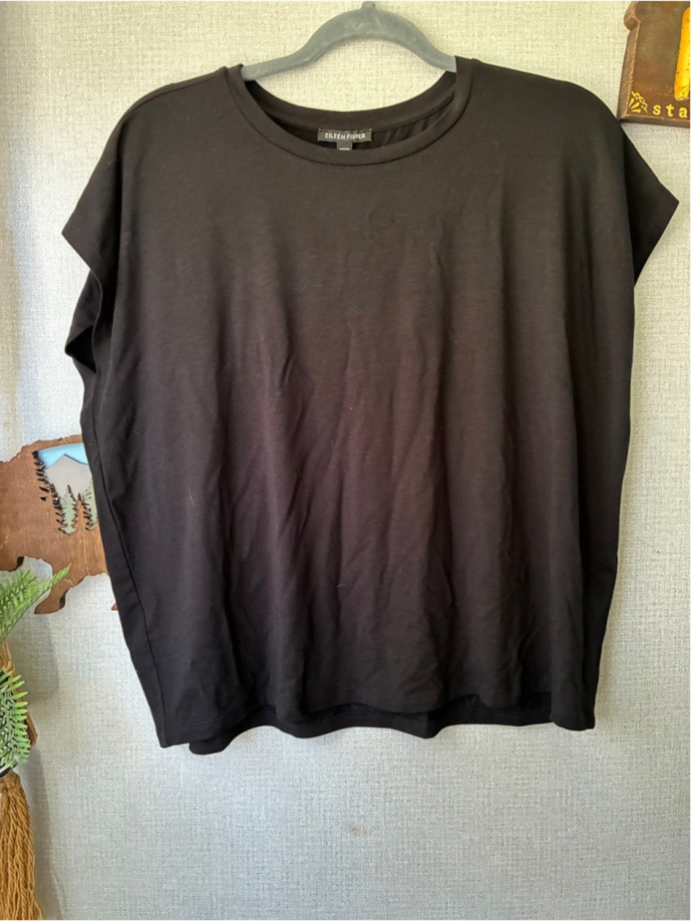 Women's Eileen Fisher Black Short Sleeve Tee Size M Oversized - Picture 2 of 5